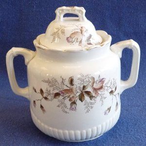 antique ironstone sugar bowl moss rose pink large